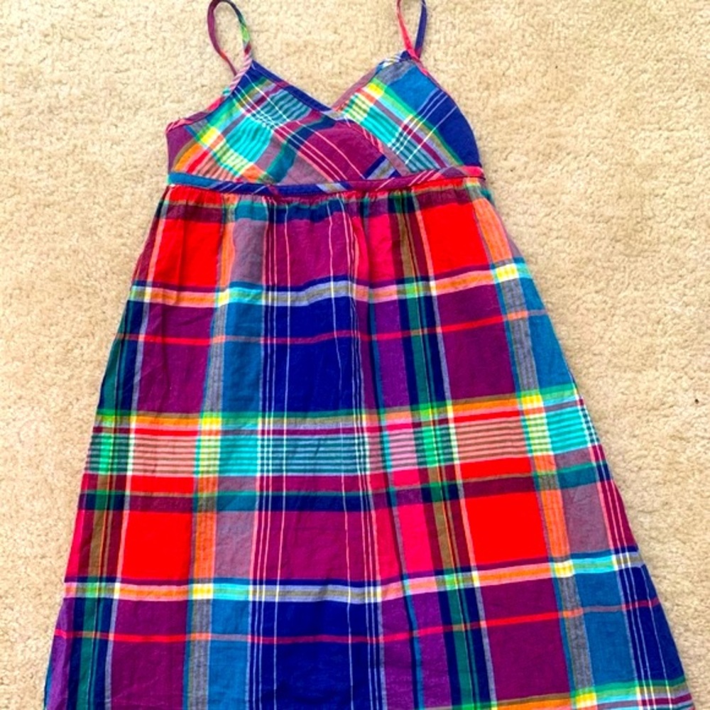 Chaps Red Green And Blue Madras Plaid Spaghetti Strap Dress Size 6
